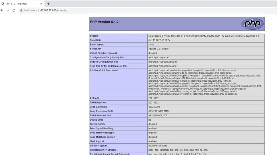 Create a phpinfo page to display modules and extensions