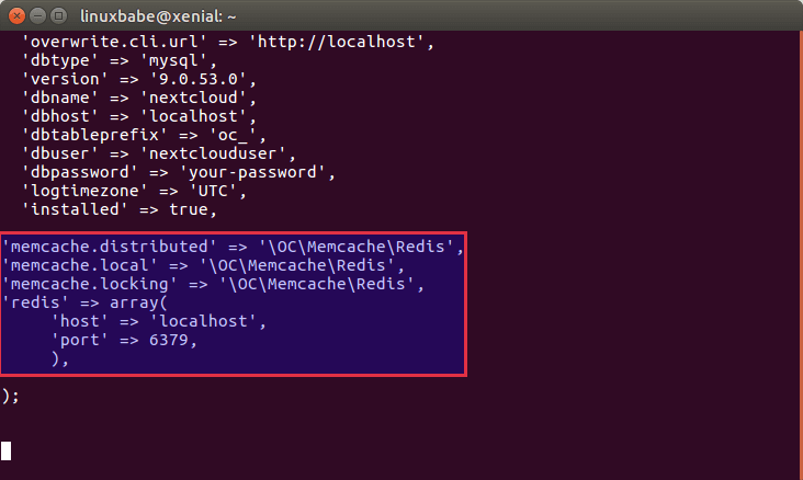 ubuntu 16.04 redis cache nextcloud