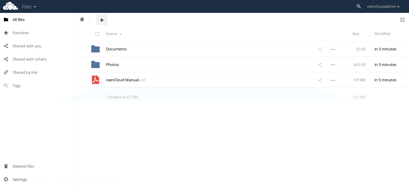 OwnCloud home page