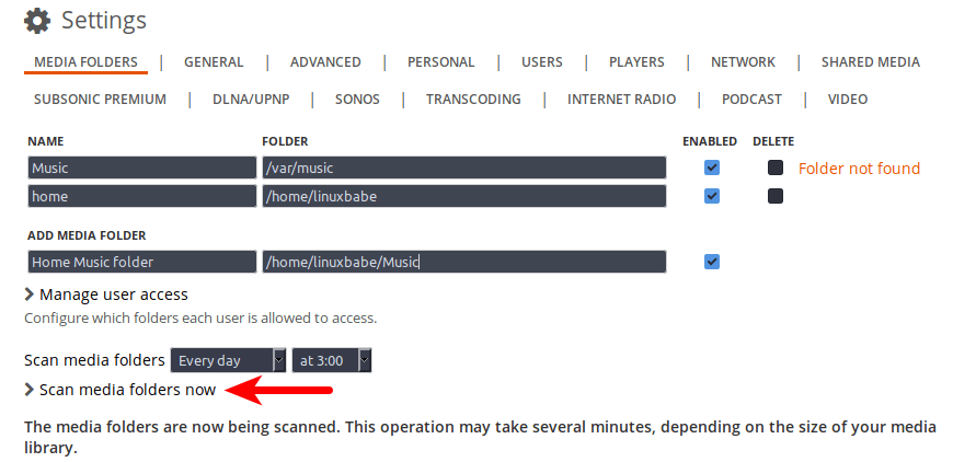 subsonic add media folder