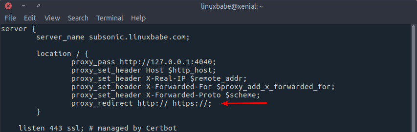 subsonic https settings page