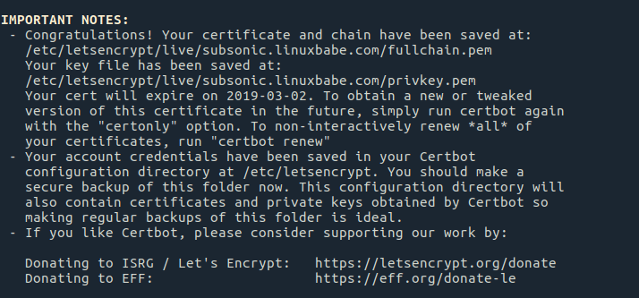 subsonic ubuntu 16.04 https letsencrypt